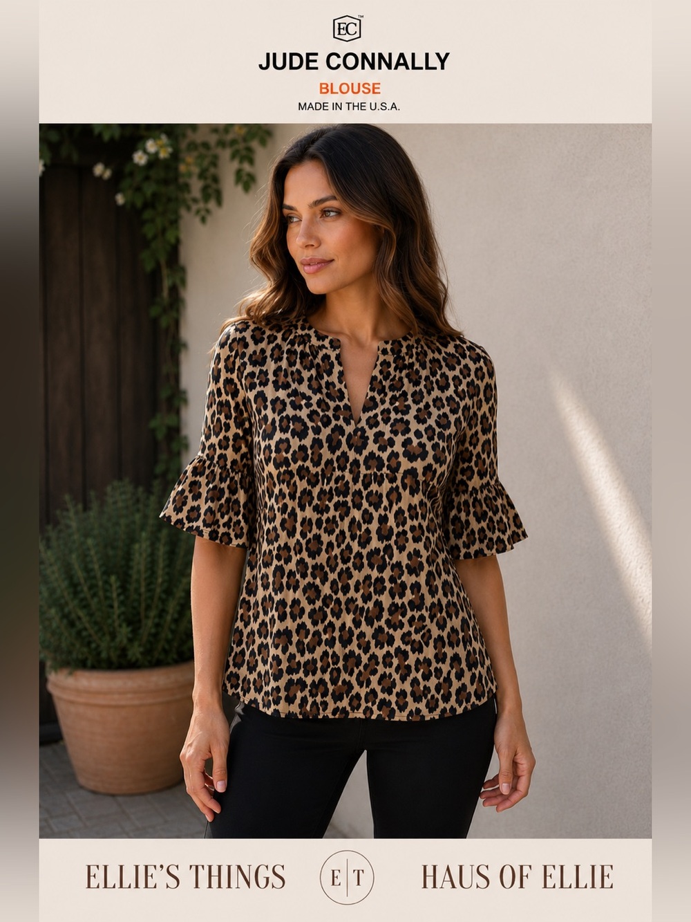 NWT Jude Connally Leopard Print Bell Sleeve Tunic Top Small